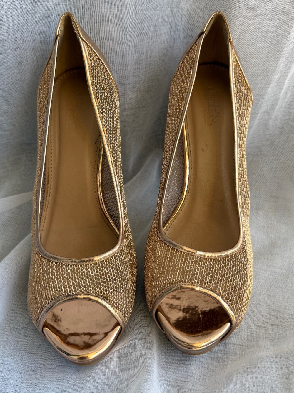 Charlotte Russe Kydee Peep Toe Heels | Rose Gold | Women’s Size 9 | Party Glam